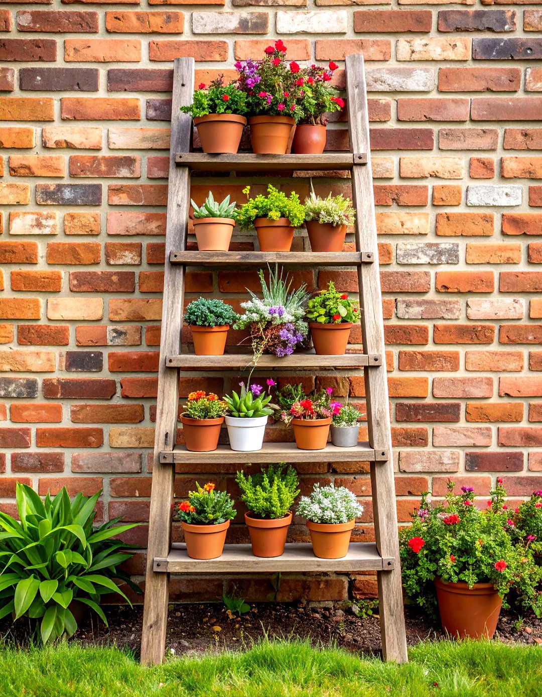 Firefly Create a high quality image with extra brightness of a repurposed vintage wooden - 30 outdoor plant stand ideas