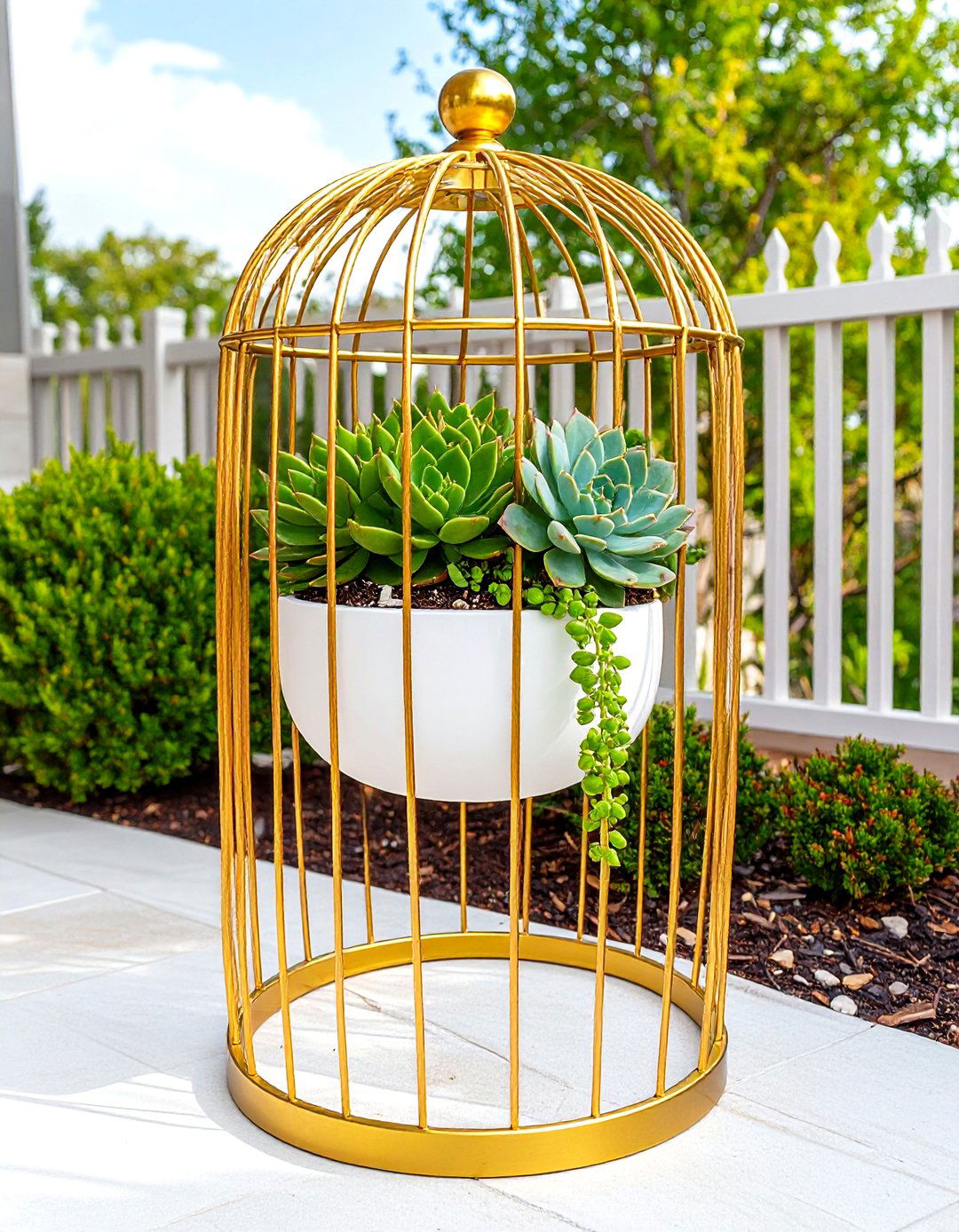 Firefly Create a high quality image with extra brightness of a repurposed wire tomato cag - 30 outdoor plant stand ideas