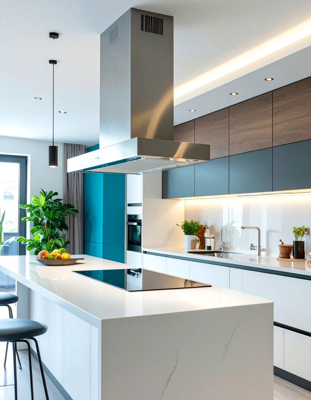 Firefly Create a high quality image with extra brightness of a retractable downdraft rang - 30 small kitchen decor ideas
