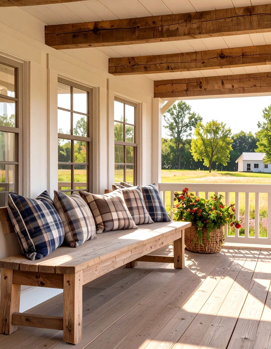 Firefly Create a high quality image with extra brightness of a rustic farmhouse sun porch - 30 sun porch ideas