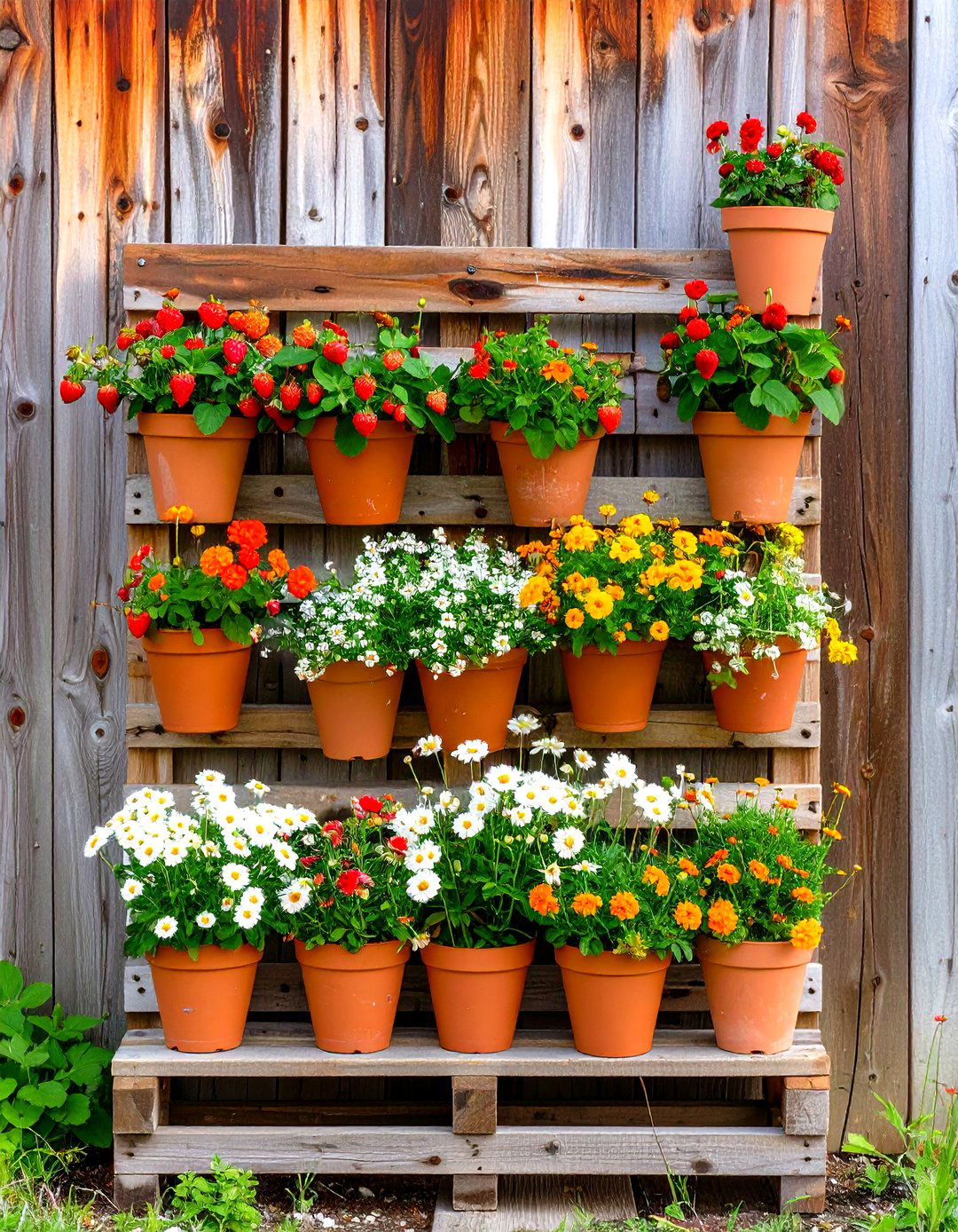 Firefly Create a high quality image with extra brightness of a rustic pallet outdoor plan - 30 outdoor plant stand ideas