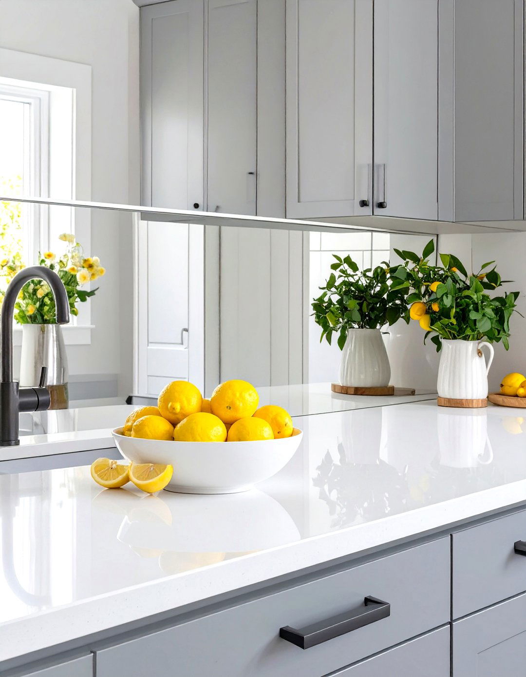 Firefly Create a high quality image with extra brightness of a seamless mirrored backspla - 30 small kitchen decor ideas