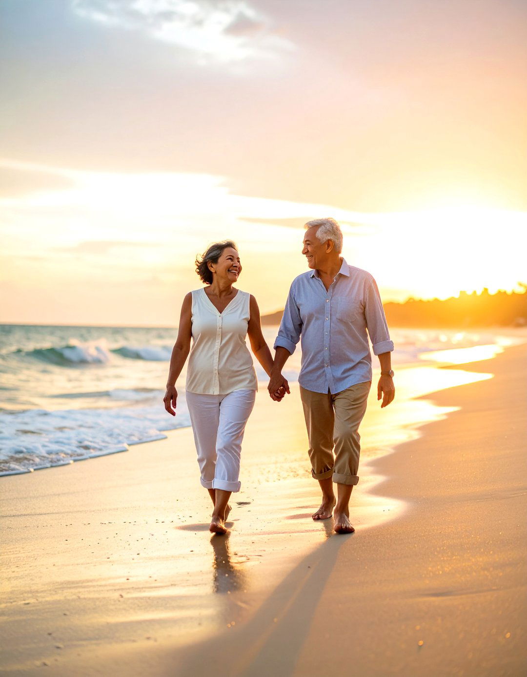 Firefly Create a high quality image with extra brightness of a senior couple walking hand - 30 outdoor senior picture ideas