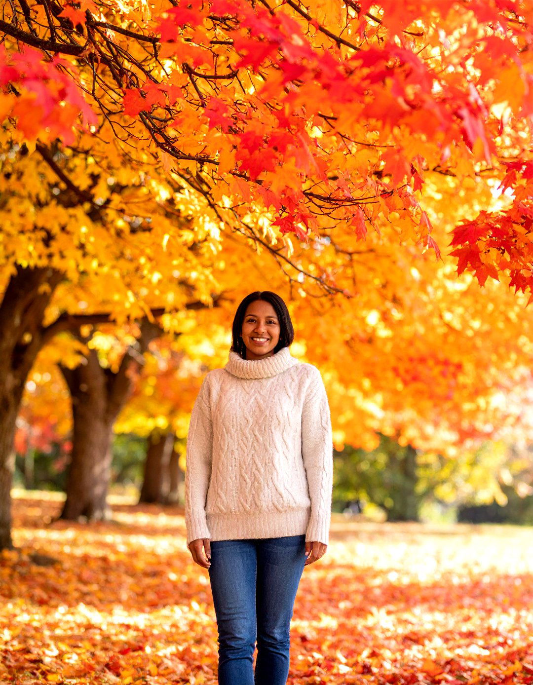 Firefly Create a high quality image with extra brightness of a senior girl in a cozy swea - 30 outdoor senior picture ideas