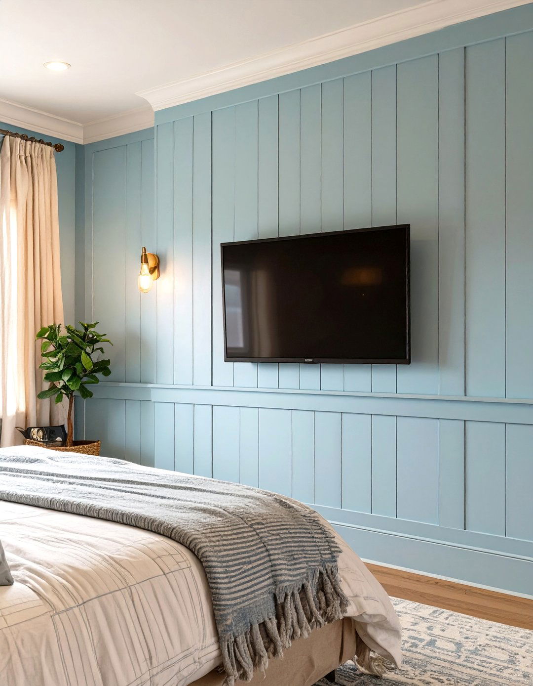 Firefly Create a high quality image with extra brightness of a serene coastal master bedr - 30 master bedroom tv wall ideas