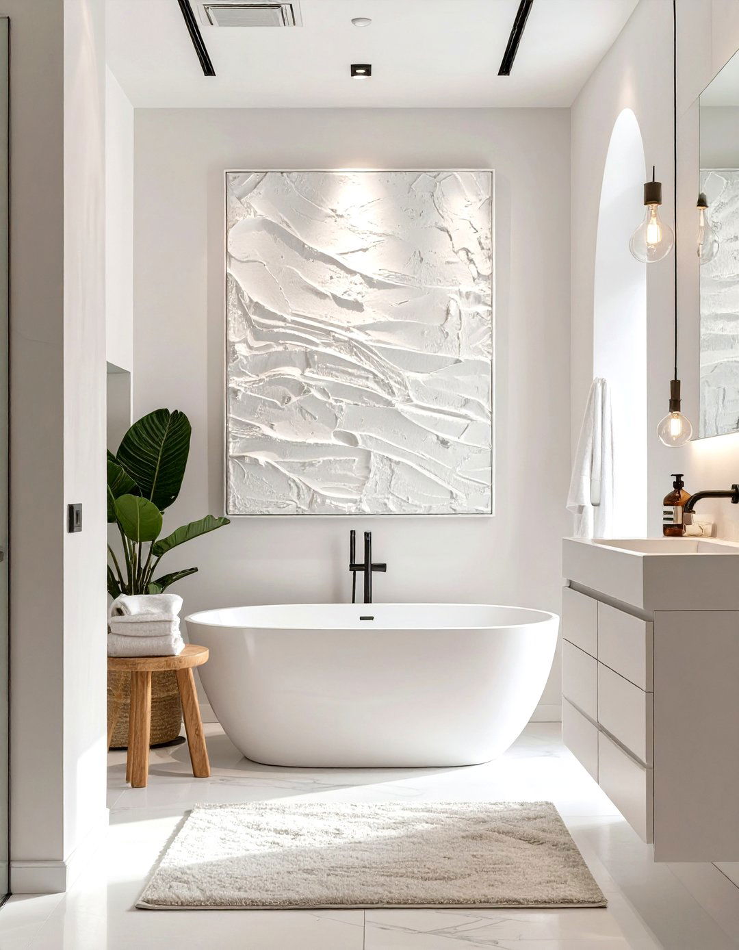 Firefly Create a high quality image with extra brightness of a serene white bathroom with - 30 small white bathroom ideas