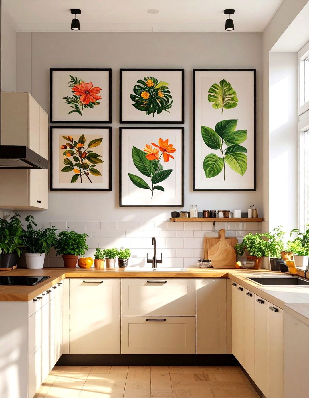 Firefly Create a high quality image with extra brightness of a series of three botanical - 30 small kitchen decor ideas