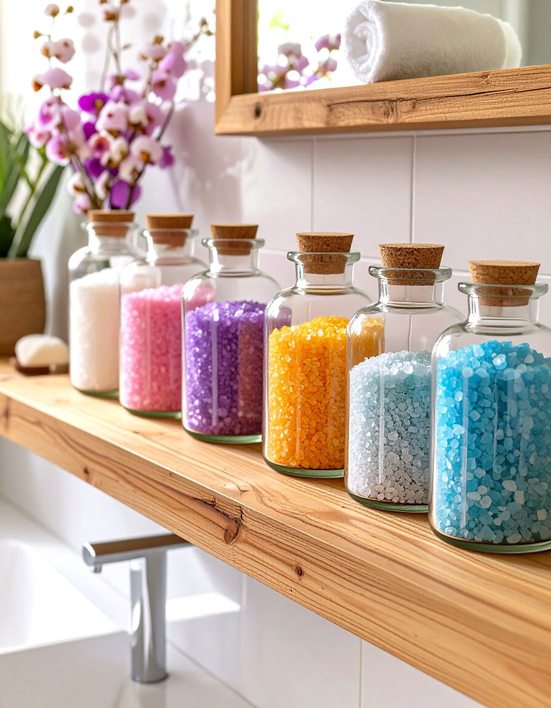 Firefly Create a high quality image with extra brightness of a set of clear glass apothec - 30 spa bathroom ideas