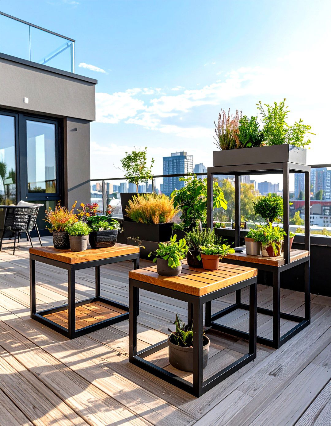 Firefly Create a high quality image with extra brightness of a set of three nesting table - 30 outdoor plant stand ideas