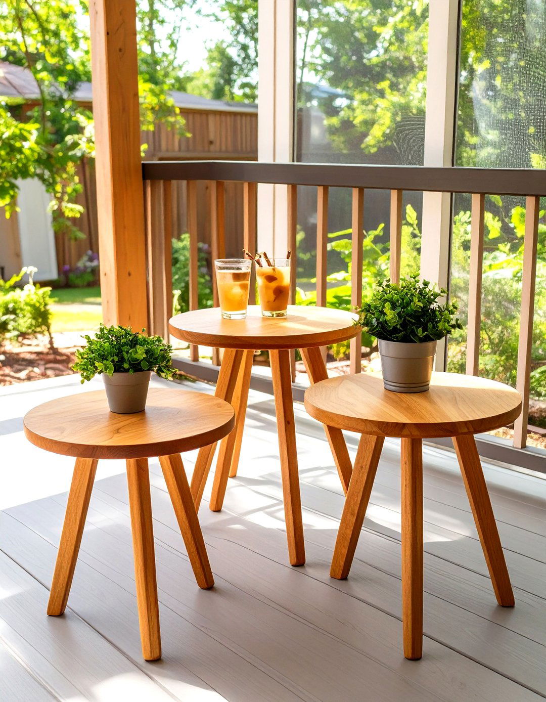 Firefly Create a high quality image with extra brightness of a set of three round wooden - 30 small screened in porch ideas