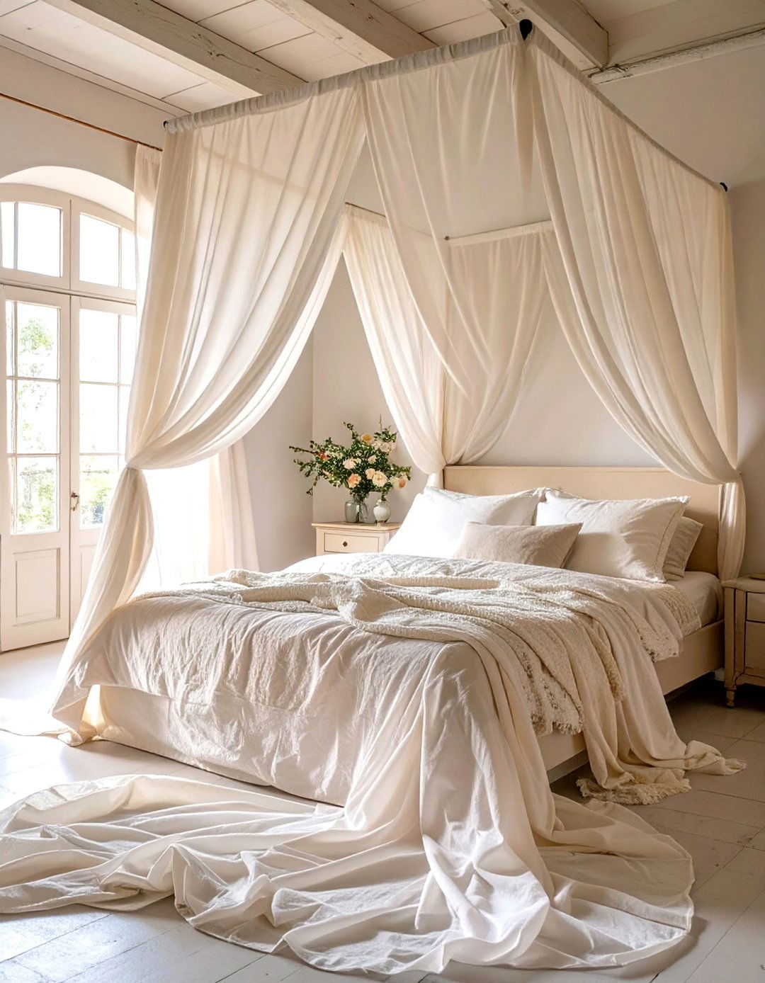 Firefly Create a high quality image with extra brightness of a sheer white fabric canopy - 30 shabby chic bedroom ideas