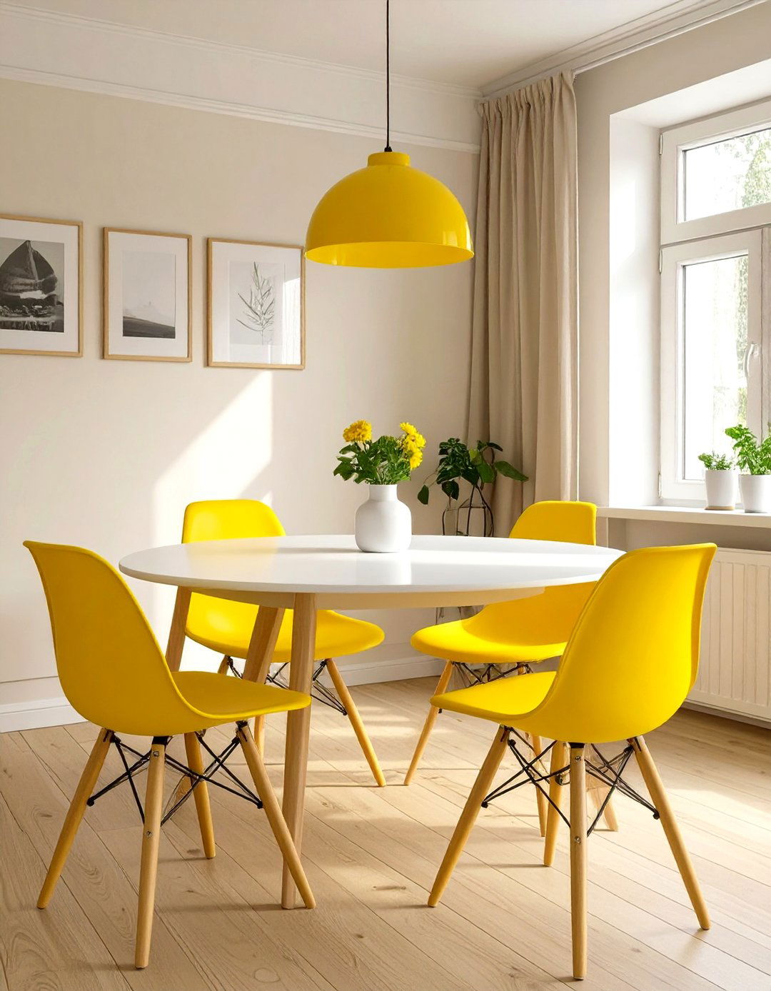 Firefly Create a high quality image with extra brightness of a simple white dining table - 30 small dining room decorating ideas