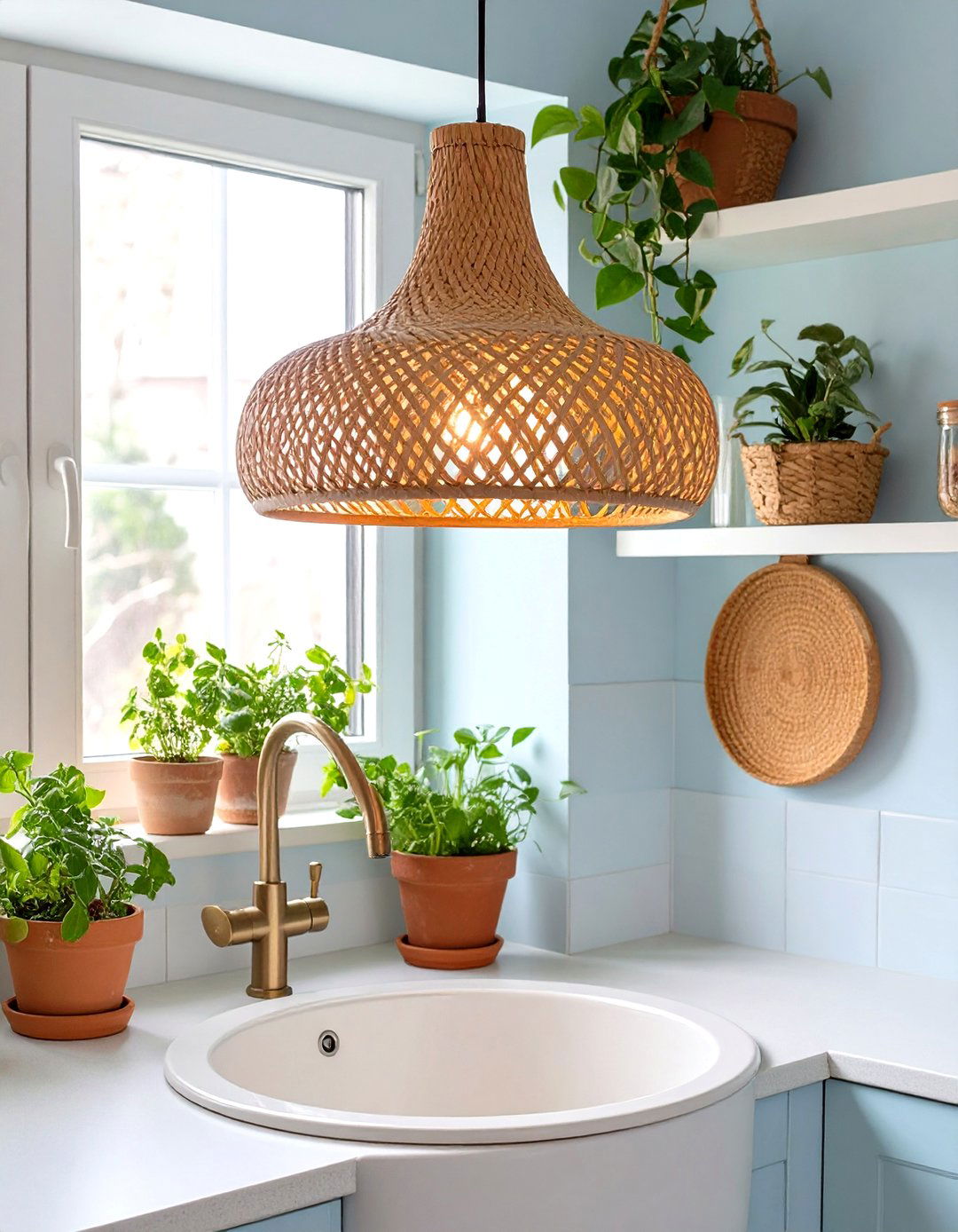 Firefly Create a high quality image with extra brightness of a single oversized woven ra - 30 small kitchen decor ideas