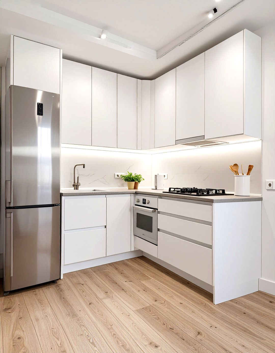 Firefly Create a high quality image with extra brightness of a single wall kitchen layout - 30 very small kitchen ideas