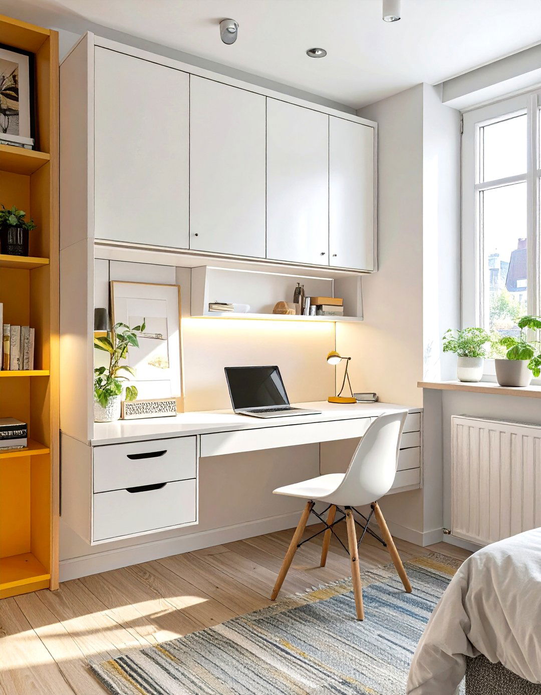 Firefly Create a high quality image with extra brightness of a sleek wall mounted foldin - 30 small bedroom bedroom office ideas