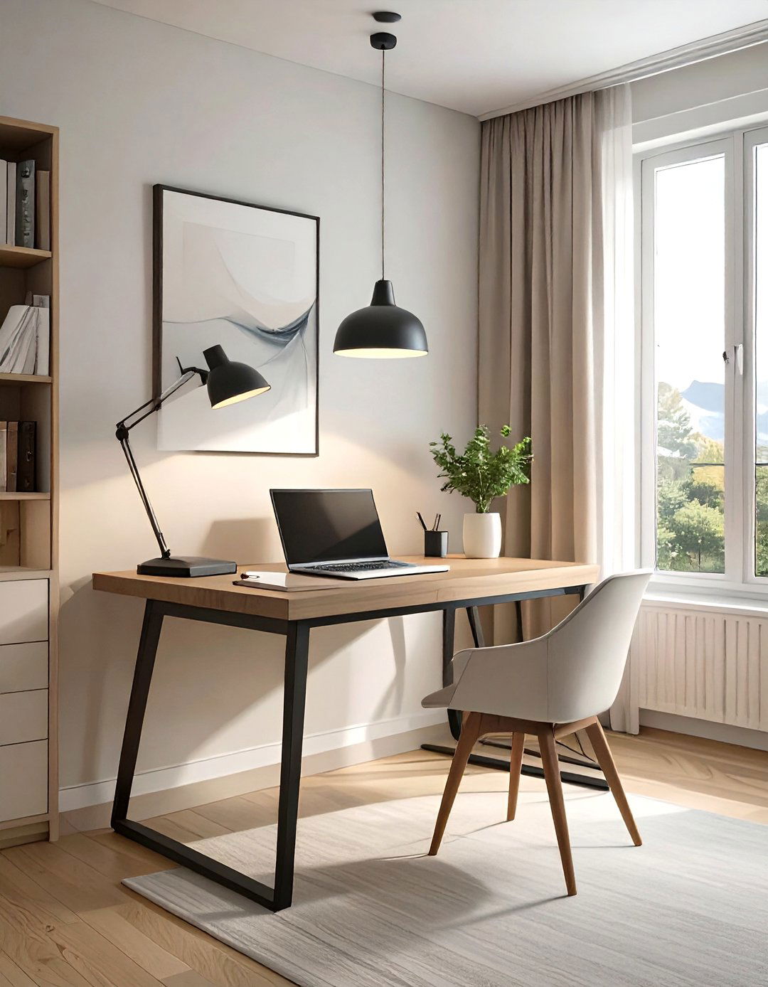 Firefly Create a high quality image with extra brightness of a slim black metal console - 30 small bedroom bedroom office ideas