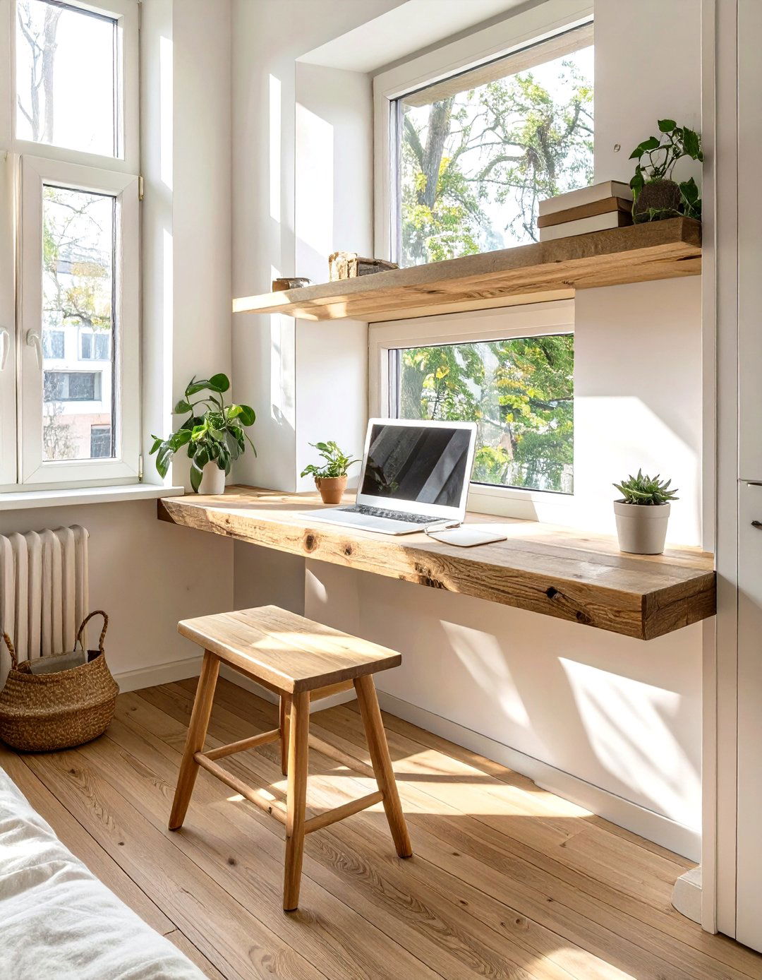 Firefly Create a high quality image with extra brightness of a slim wooden ledge style d - 30 small bedroom bedroom office ideas
