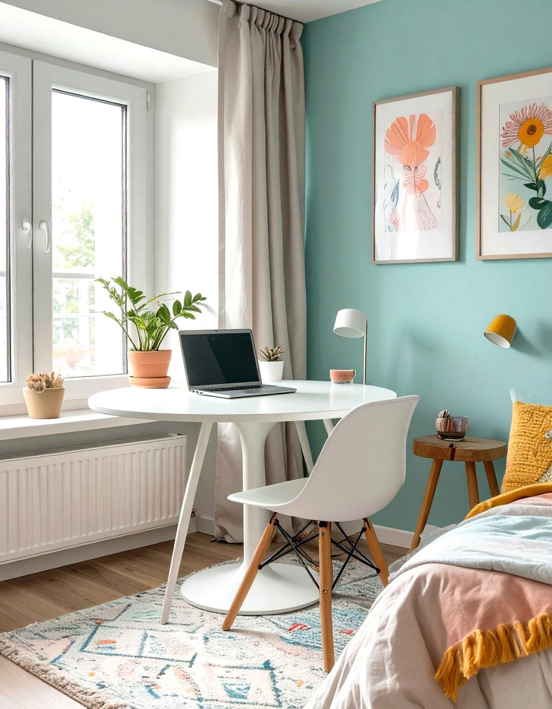 Firefly Create a high quality image with extra brightness of a small round white cafe ta - 30 small bedroom bedroom office ideas