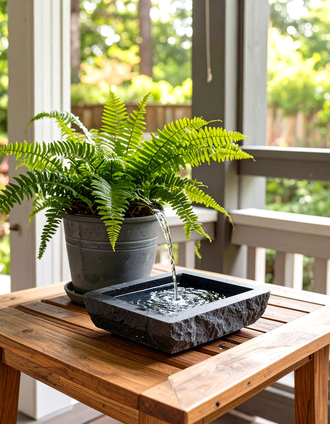 Firefly Create a high quality image with extra brightness of a small slate tabletop wate - 30 small screened in porch ideas