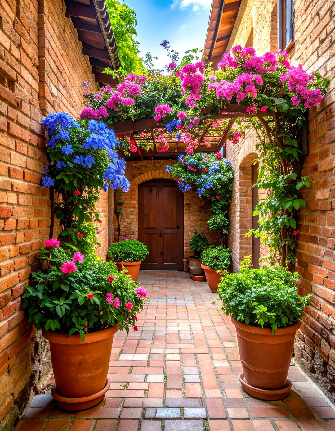 Firefly Create a high quality image with extra brightness of a small urban courtyard with - 30 plumbago landscaping ideas