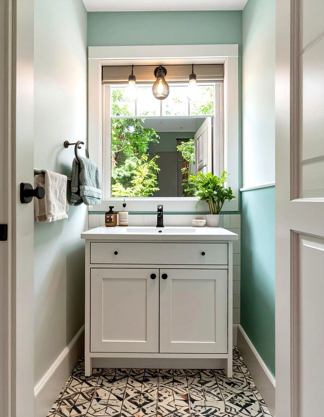 Firefly Create a high quality image with extra brightness of a small white corner vanity - 30 small master bathroom ideas