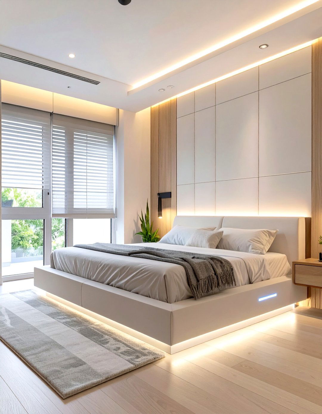 Firefly Create a high quality image with extra brightness of a smart high tech master bed - 30 master bedroom inspo ideas