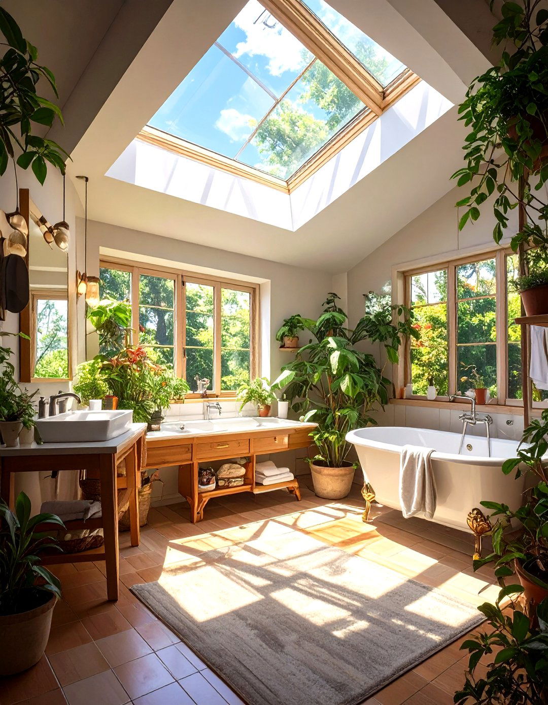 Firefly Create a high quality image with extra brightness of a square skylight centered i - 30 small master bathroom ideas