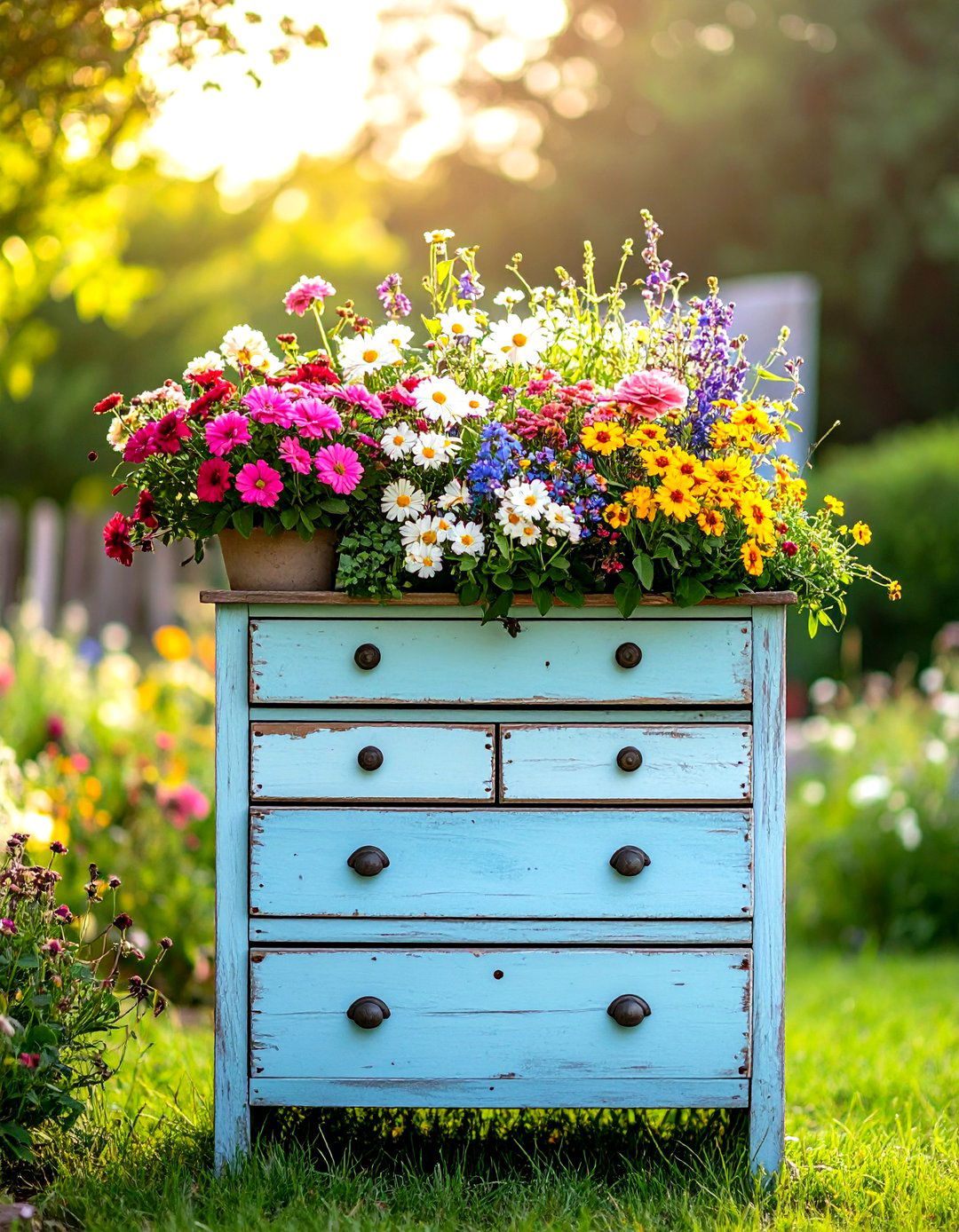 Firefly Create a high quality image with extra brightness of a stacked drawer outdoor pla - 30 outdoor plant stand ideas