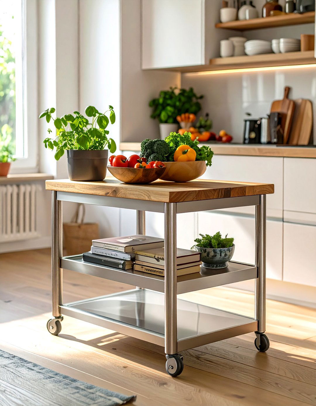 Firefly Create a high quality image with extra brightness of a stainless steel rolling ki - 30 small kitchen decor ideas