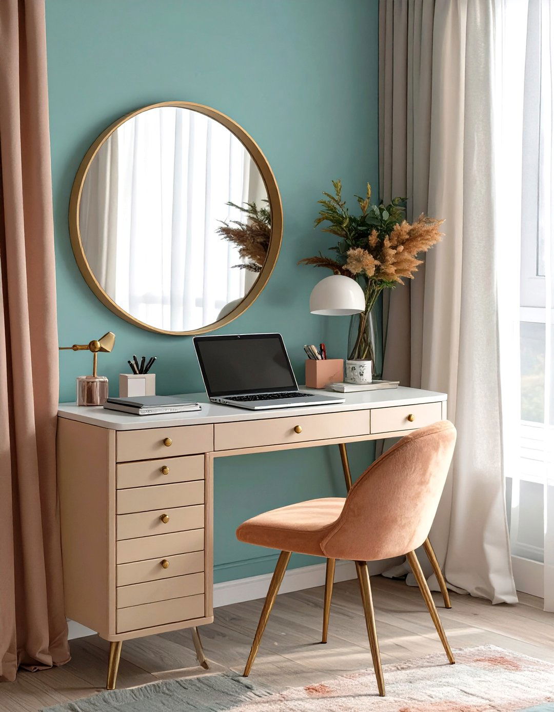 Firefly Create a high quality image with extra brightness of a stylish bedroom vanity wit - 30 small bedroom bedroom office ideas