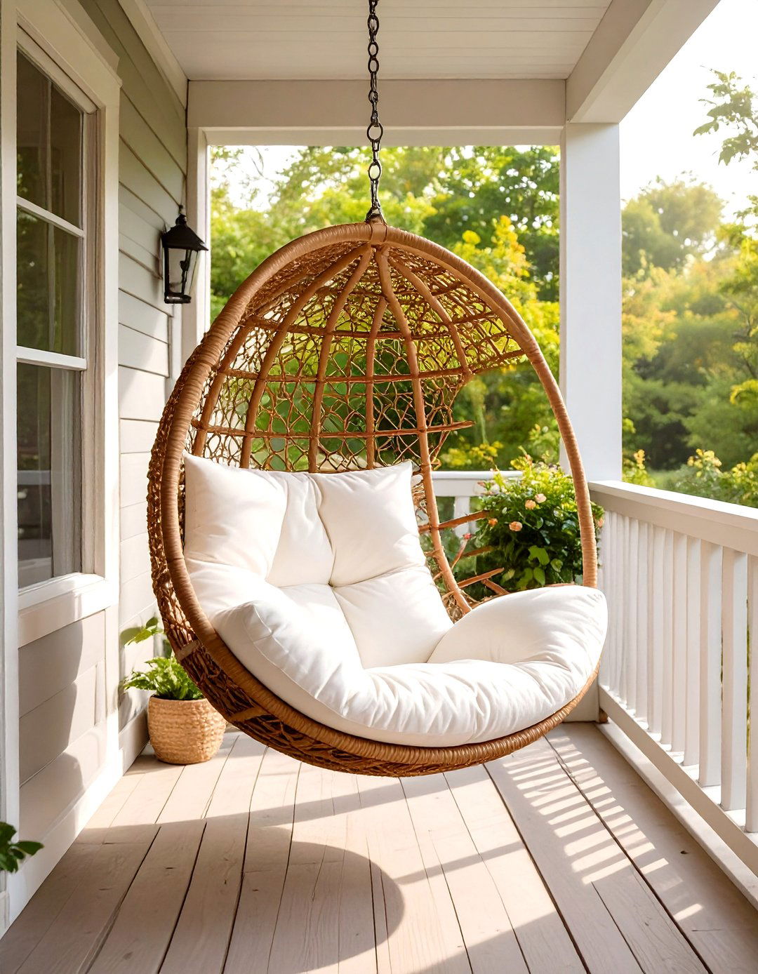 Firefly Create a high quality image with extra brightness of a stylish wicker hanging egg - 30 small screened in porch ideas