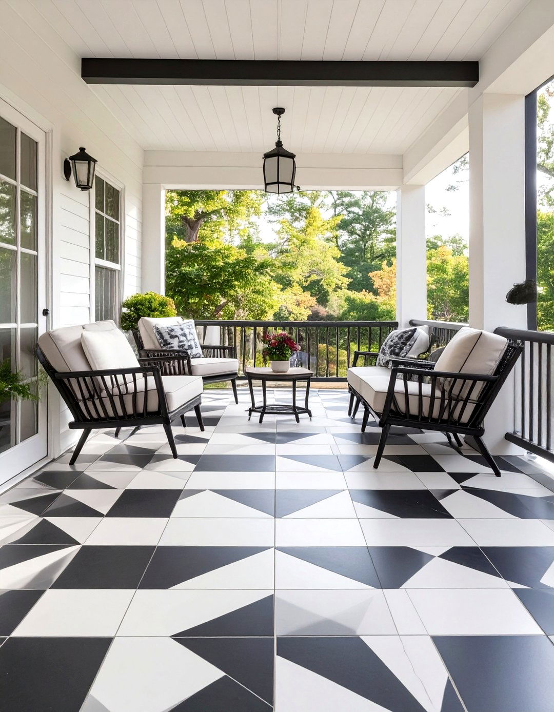 Firefly Create a high quality image with extra brightness of a sun porch with bold black - 30 sun porch ideas