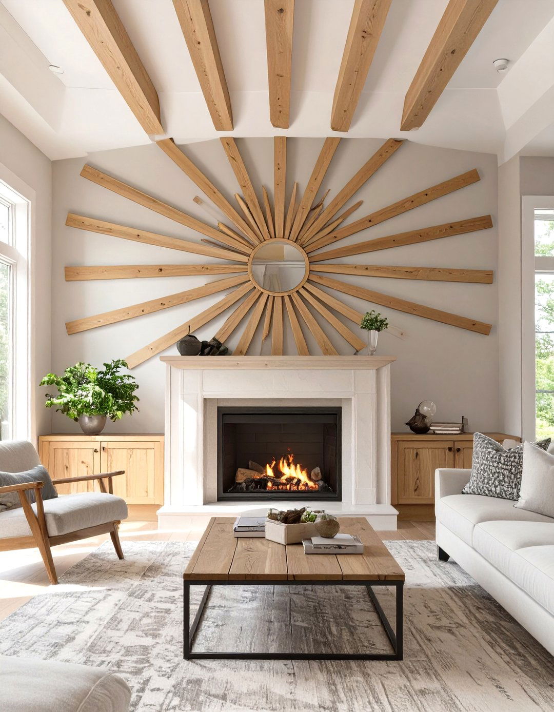 Firefly Create a high quality image with extra brightness of a sunburst wood trim accent - 30 wood trim accent wall ideas