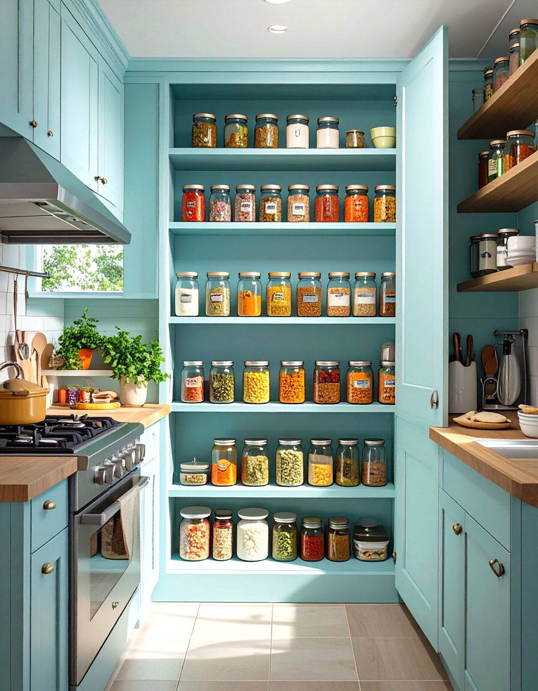 Firefly Create a high quality image with extra brightness of a tall narrow pull out pant - 30 small kitchen decor ideas