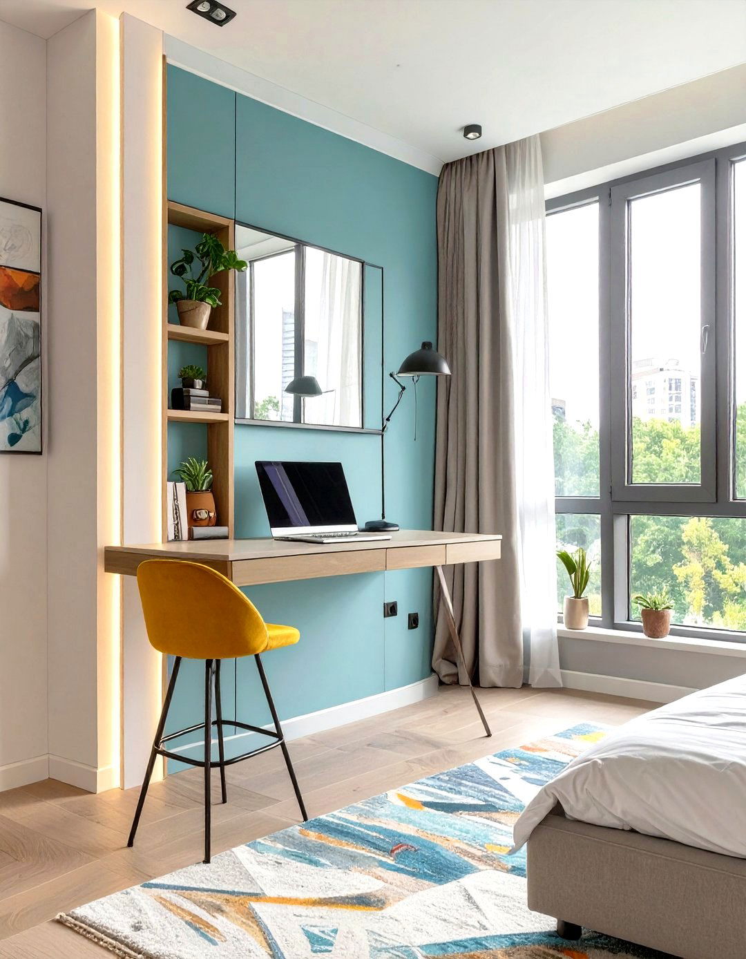 Firefly Create a high quality image with extra brightness of a tall narrow wall mounted - 30 small bedroom bedroom office ideas