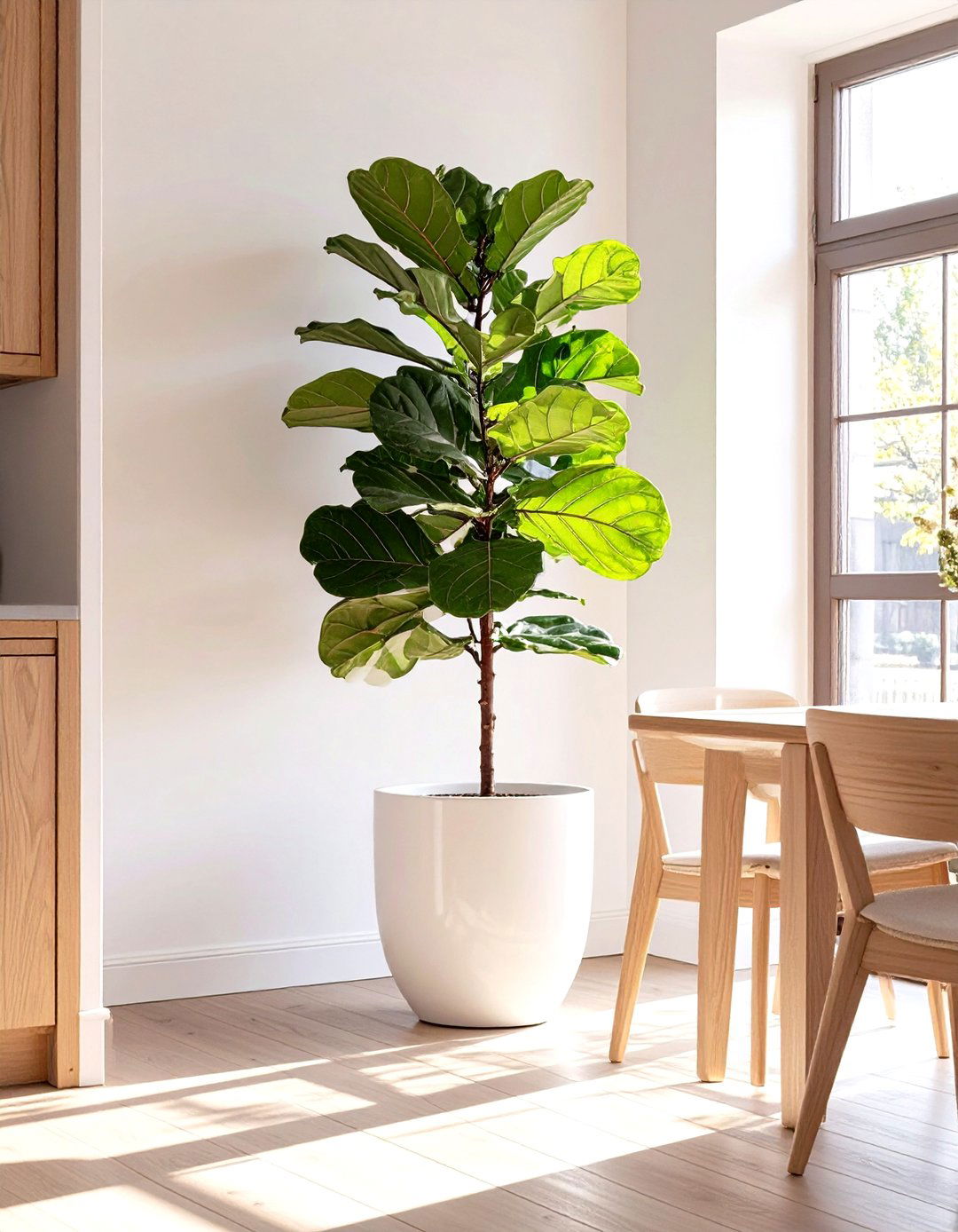 Firefly Create a high quality image with extra brightness of a tall vibrant fiddle leaf - 30 small dining room decorating ideas