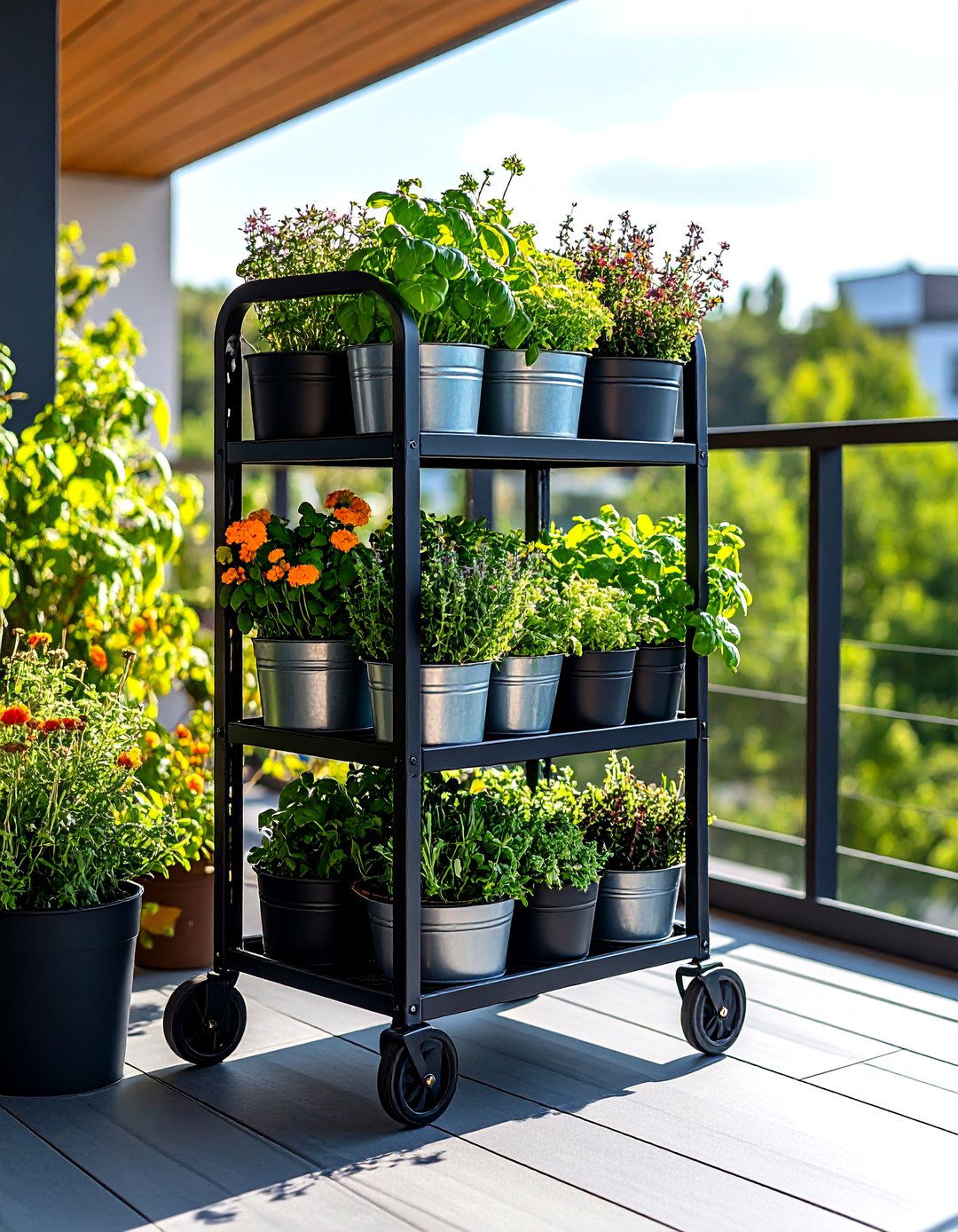 Firefly Create a high quality image with extra brightness of a three level metal cart out - 30 outdoor plant stand ideas