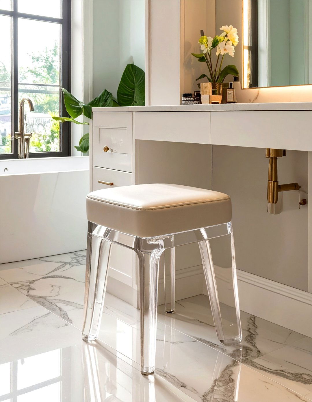 Firefly Create a high quality image with extra brightness of a transparent acrylic vanity - 30 small master bathroom ideas