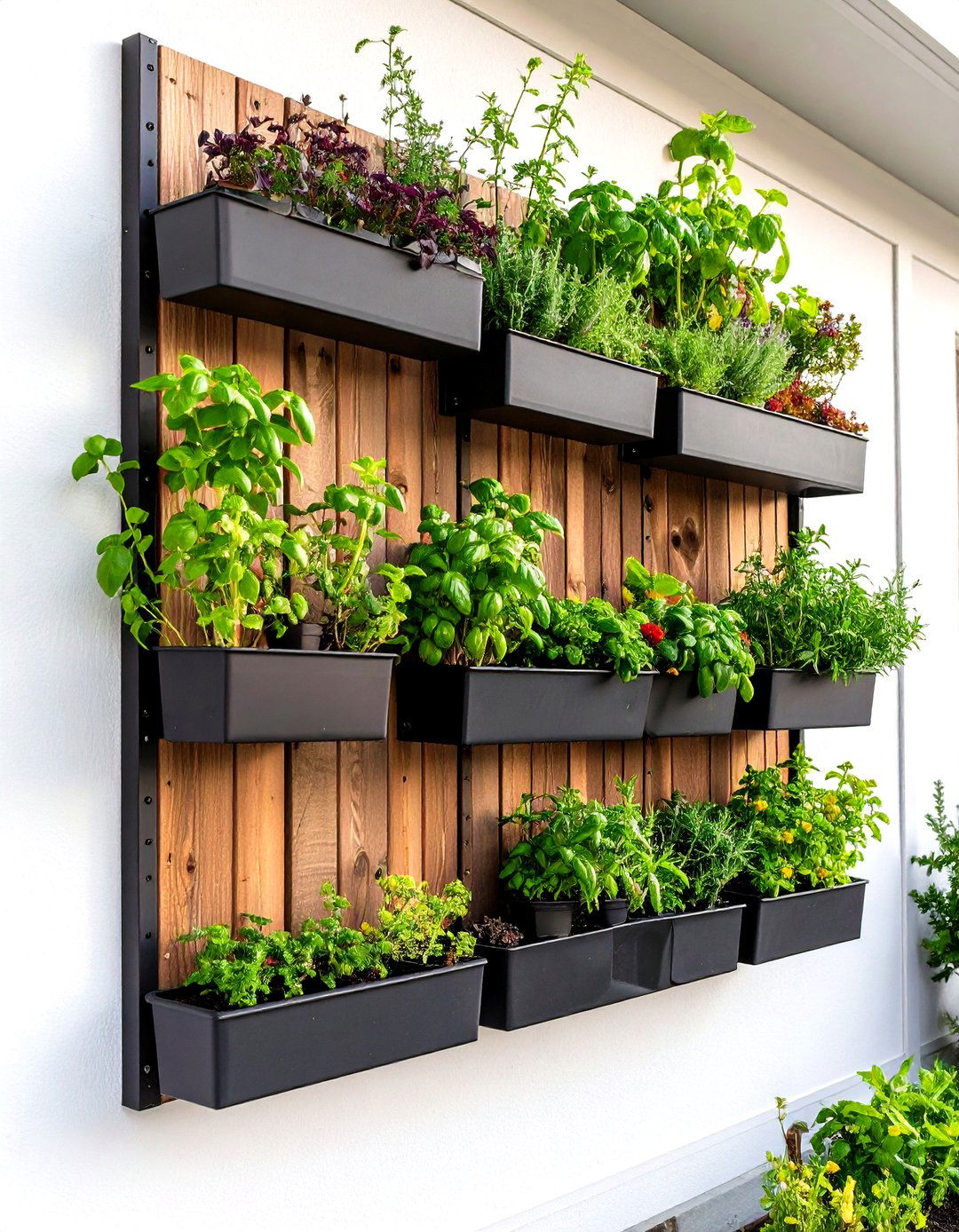 Firefly Create a high quality image with extra brightness of a vertical wall mounted outdo - 30 outdoor plant stand ideas