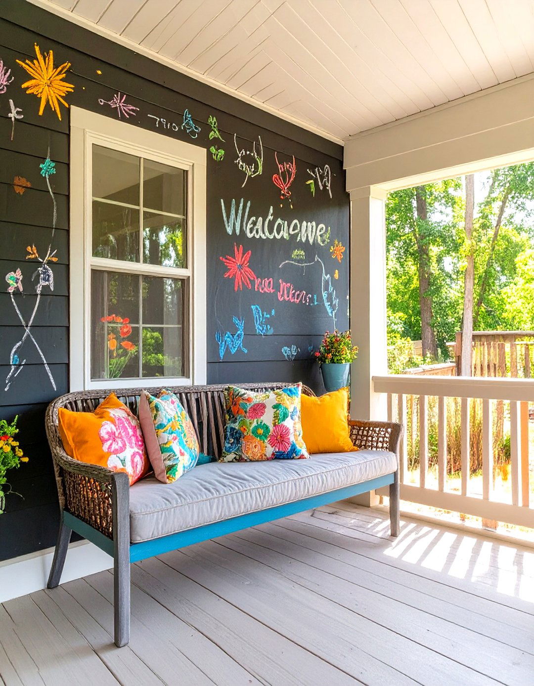 Firefly Create a high quality image with extra brightness of a wall painted with black ch - 30 small screened in porch ideas