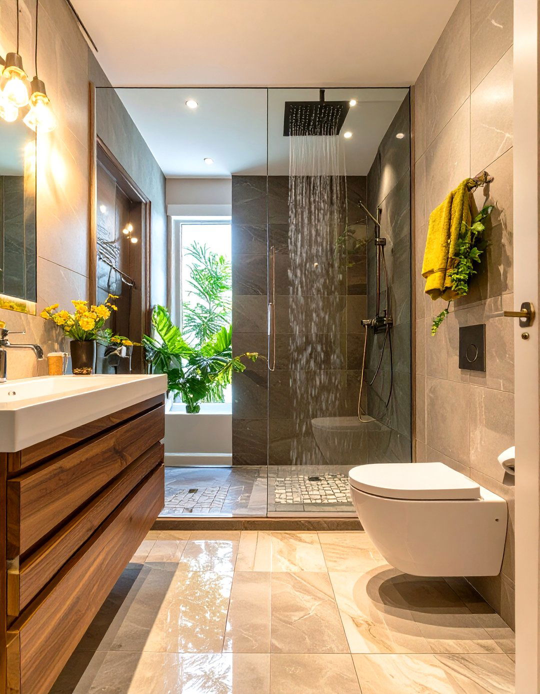 Firefly Create a high quality image with extra brightness of a wet room bathroom where th - 30 small master bathroom ideas