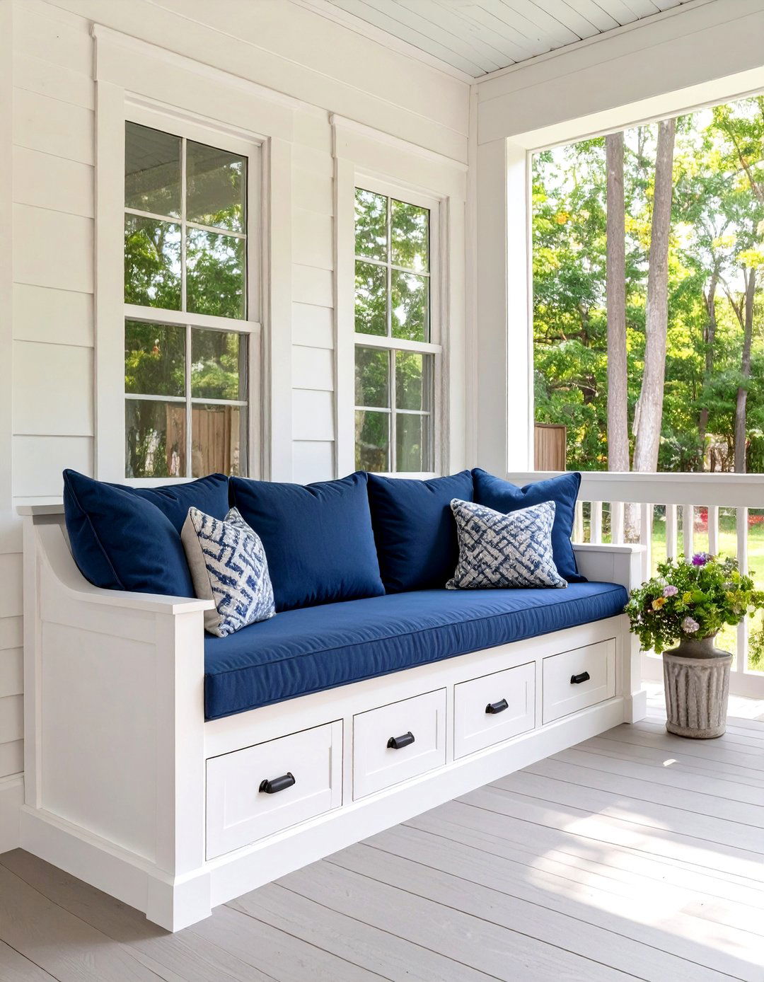 Firefly Create a high quality image with extra brightness of a white built in L shaped b - 30 small screened in porch ideas