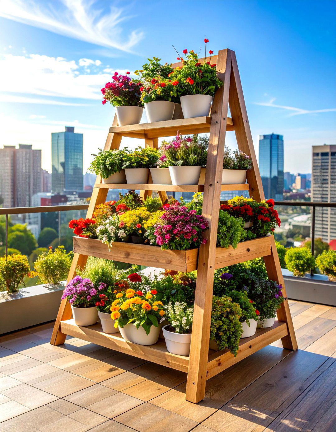 Firefly Create a high quality image with extra brightness of a wooden A frame outdoor pla - 30 outdoor plant stand ideas