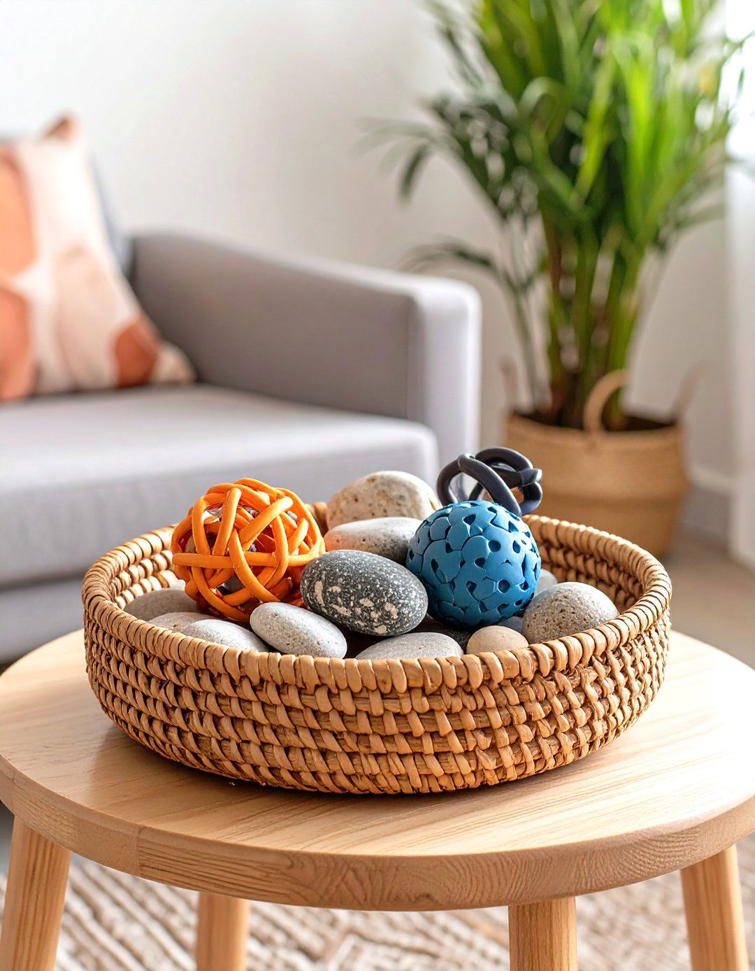 Firefly Create a high quality image with extra brightness of a woven seagrass basket on a - 30 therapy office decor ideas