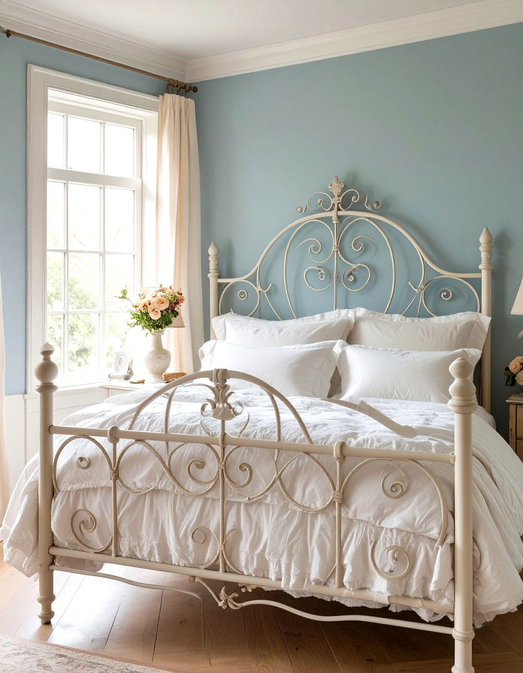 Firefly Create a high quality image with extra brightness of a wrought iron bed frame wit - 30 shabby chic bedroom ideas