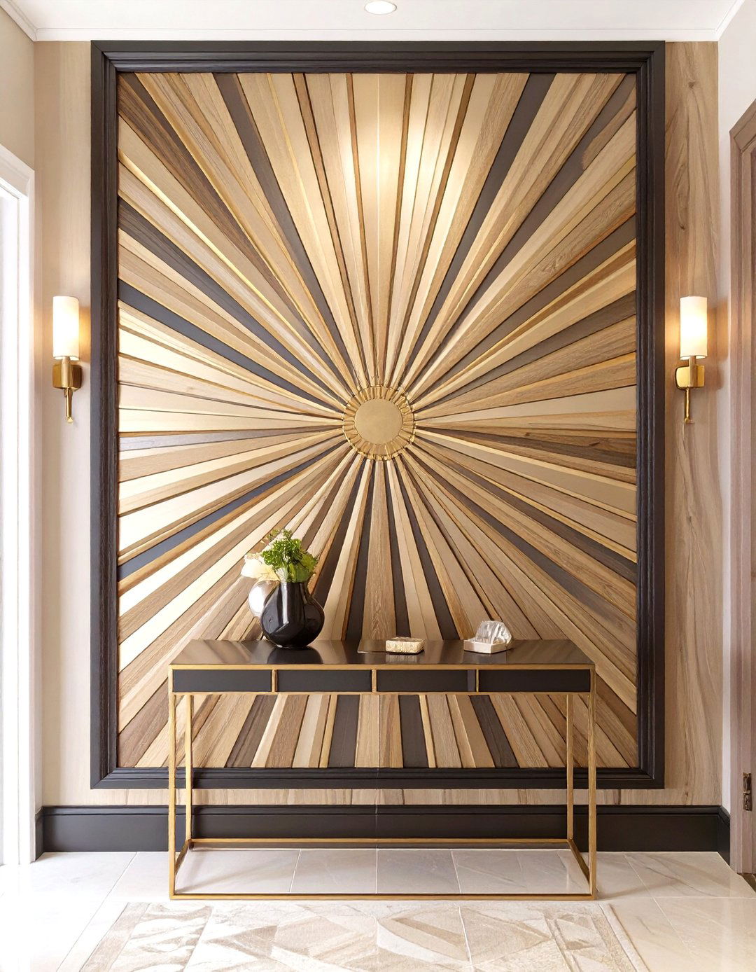 Firefly Create a high quality image with extra brightness of an Art Deco inspired wood t - 30 wood trim accent wall ideas