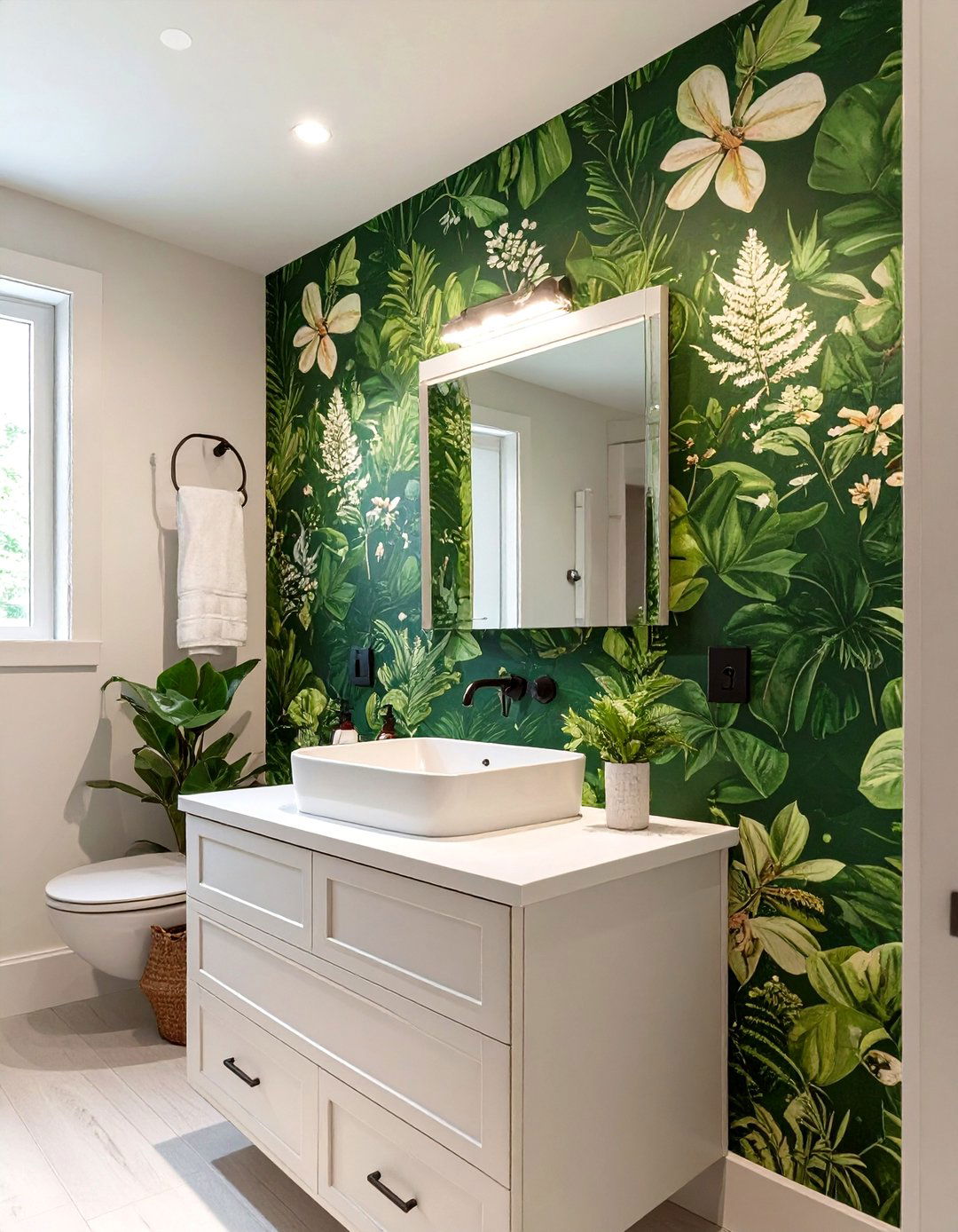 Firefly Create a high quality image with extra brightness of an accent wall behind a vani - 30 small master bathroom ideas