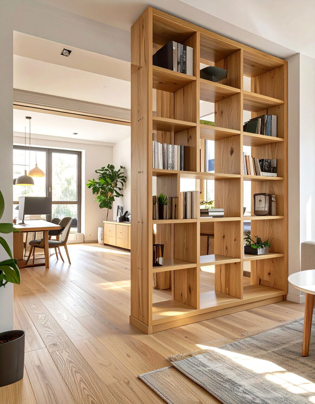 Firefly Create a high quality image with extra brightness of an open backed oak bookshelf - 30 top trends in interior design