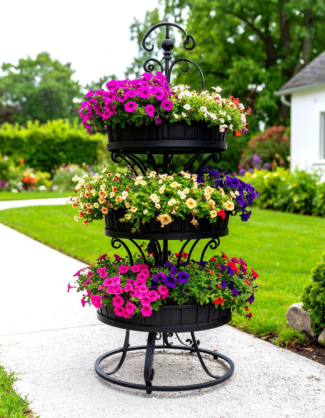 Firefly Create a high quality image with extra brightness of an ornate wrought iron tiered - 30 outdoor plant stand ideas