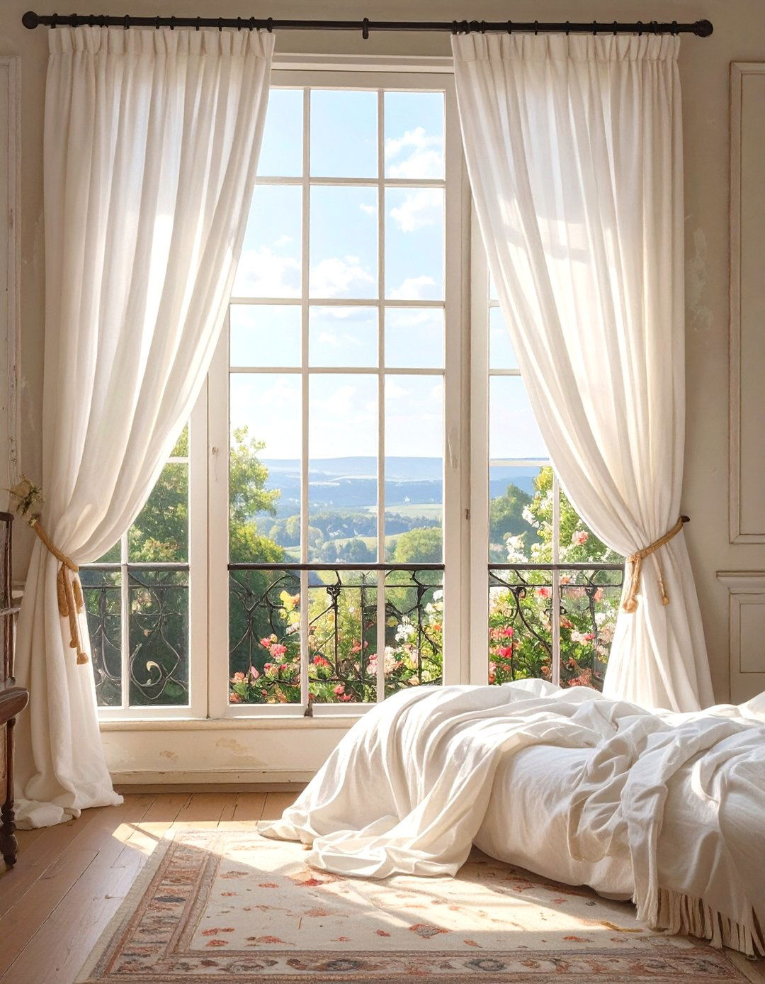 Firefly Create a high quality image with extra brightness of gauzy white cotton curtains - 30 shabby chic bedroom ideas